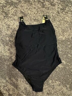 Black Womens One-Piece Swimsuit with Branded Straps